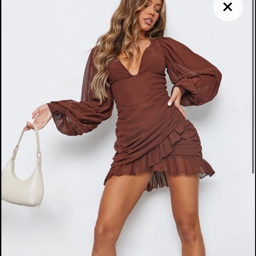 Pretty little thing chocolate chiffon dress